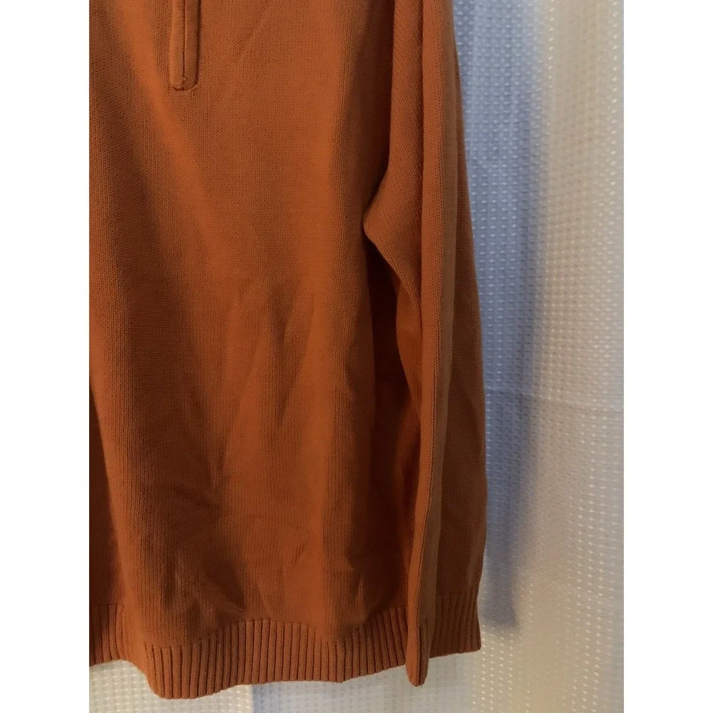 LL Bean Rusty Orange 1/4 Zip Mock Neck 100% Cotton Pullover Sweater‎  XXL Tall